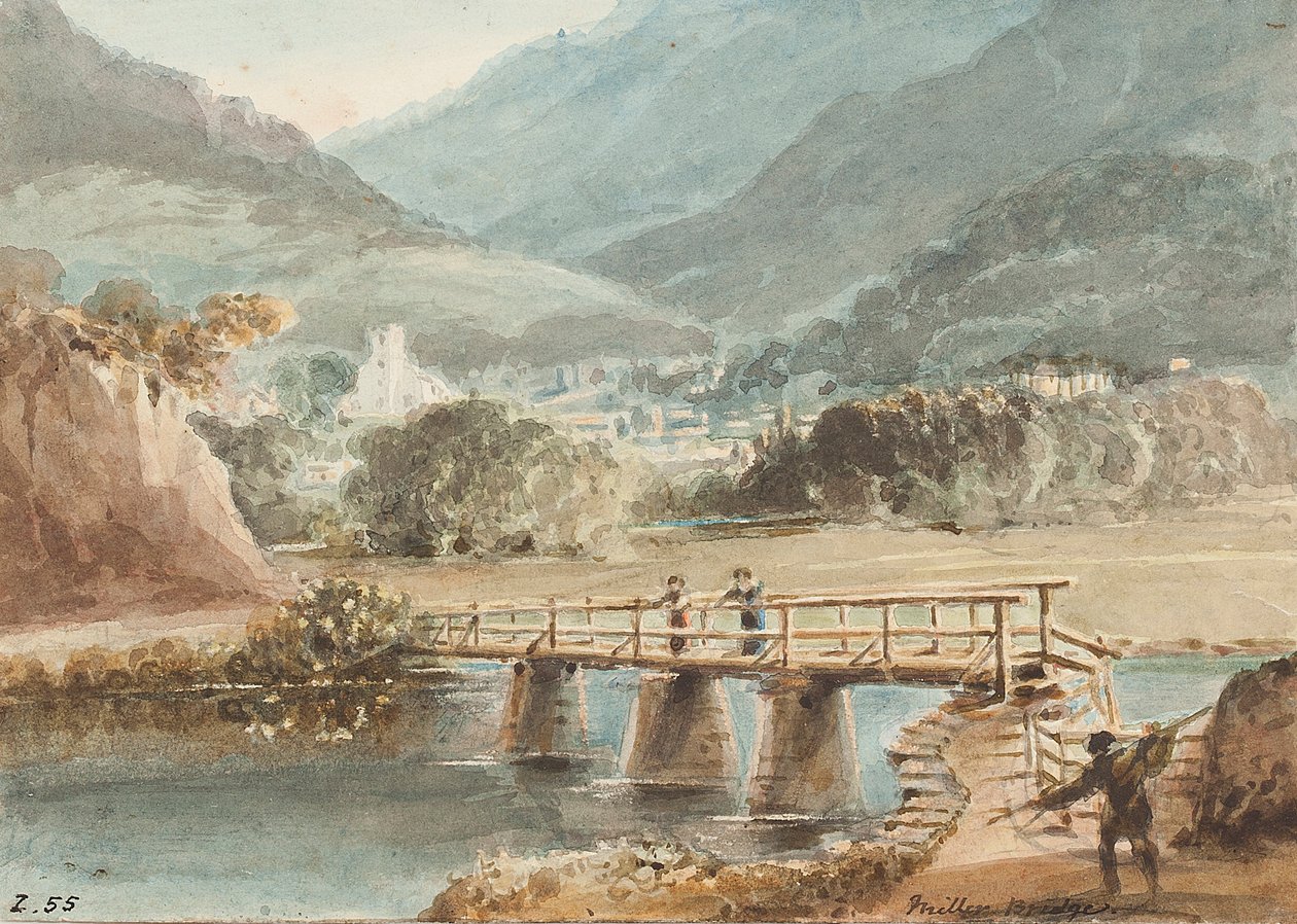 पुराना मिलर ब्रिज, 1843 (कागज पर wc) द्वारा जॉन हार्डन