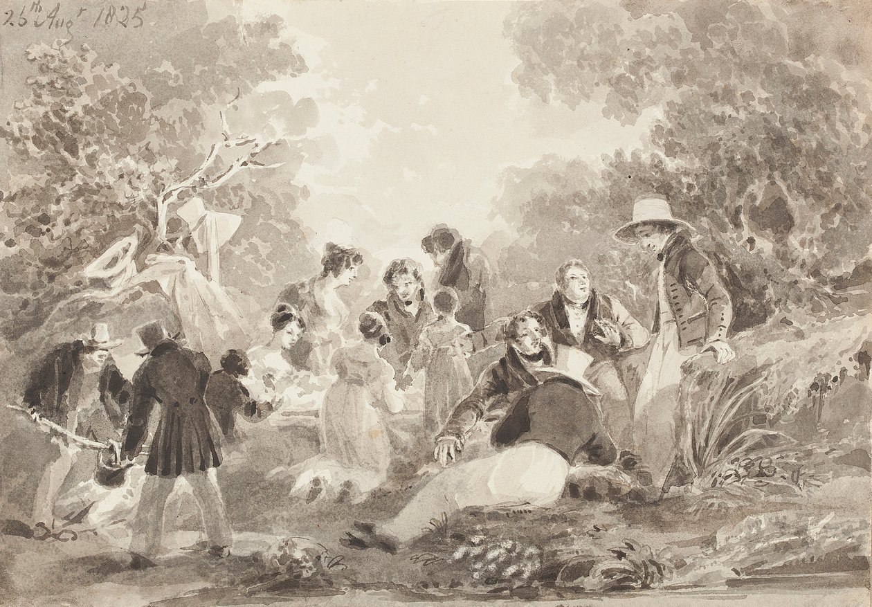लेक द्वारा पिकनिक, 1825 (कागज पर wc) द्वारा जॉन हार्डन