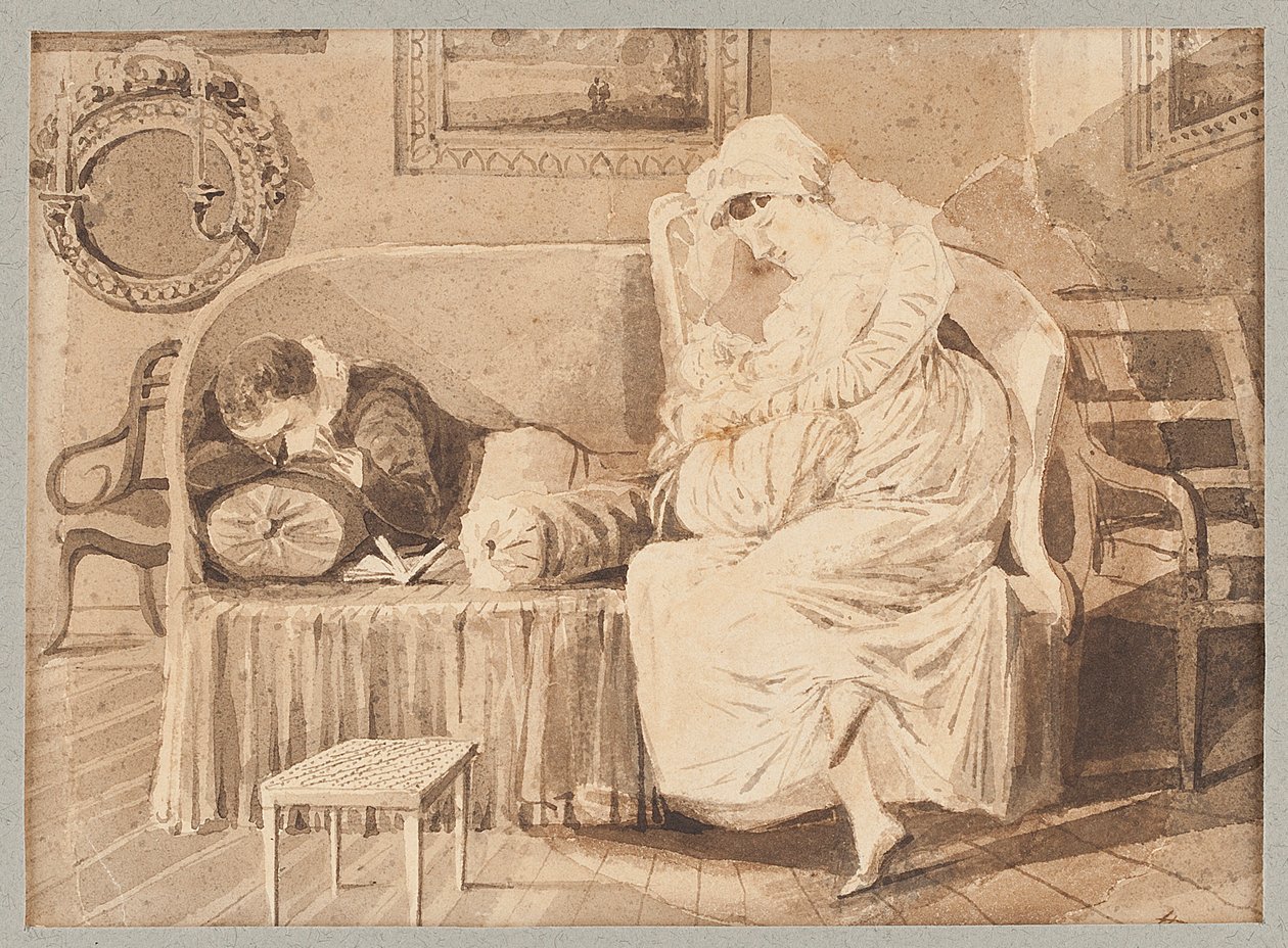 सोफा पर तीन, 1805 (कागज पर wc) द्वारा जॉन हार्डन