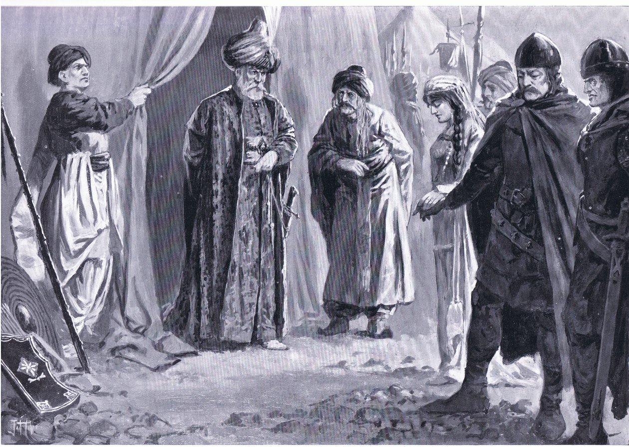 इवान शिशमैन III ने अपनी बहन को सुल्तान मुराद I, AD1366 को हचिंसन हिस्ट्री ऑफ द नेशंस (वॉल्यूम 4) से हचिंसन द्वारा प्रकाशित किया, c. 1920 (लिथो) द्वारा जॉन हैरिस वाल्डा