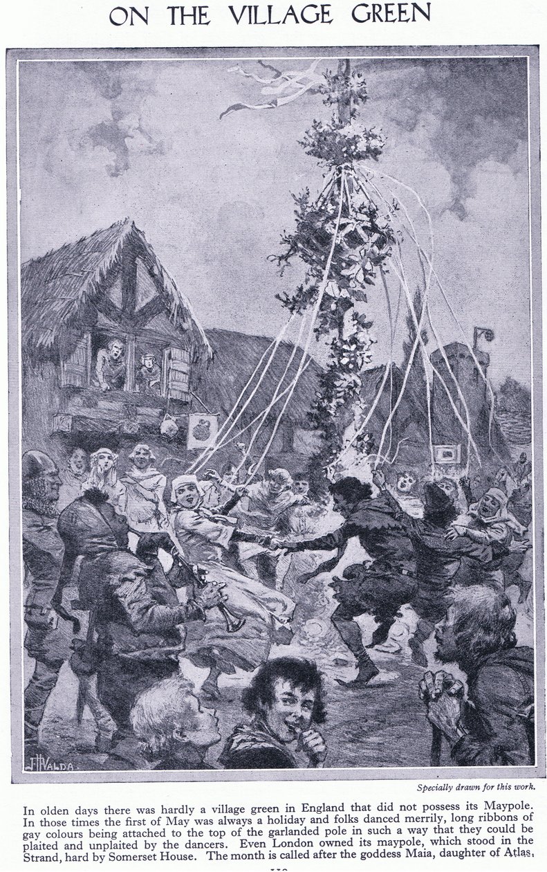 गाँव पर हरा। मायापोल के चारों ओर नृत्य, c.1950 द्वारा जॉन हैरिस वाल्डा