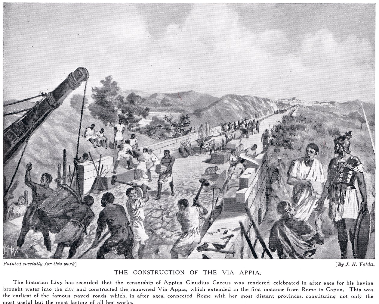 वाया अप्पिया का निर्माण, &39;रोमन इतिहास&39; से चित्रण द्वारा जॉन हैरिस वाल्डा