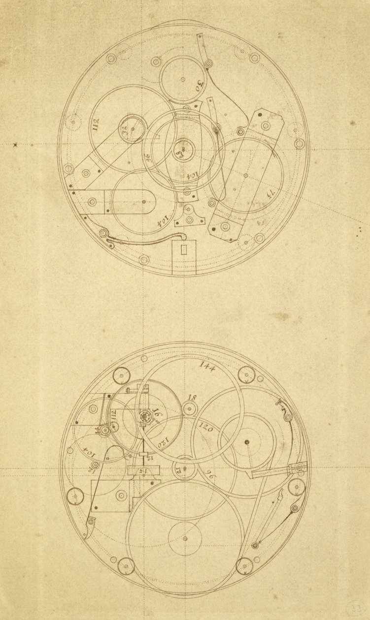 H.4 का आंदोलन, जॉन हैरिसन द्वारा डिज़ाइन किया गया एक रेखांश टाइमकीपर, c.1760-72 (कागज पर स्याही) द्वारा जॉन हैरिसन