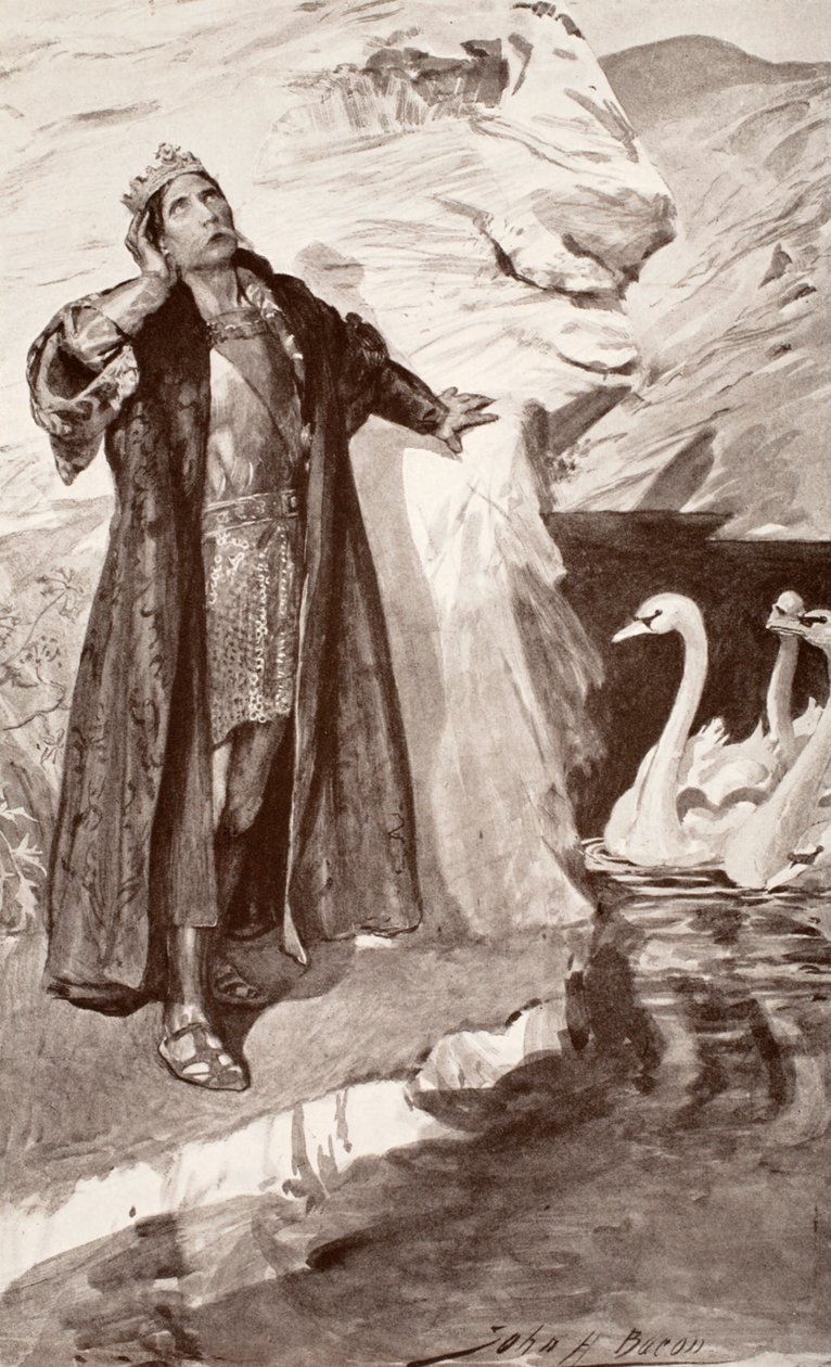 चार्ल्स स्क्वॉयर द्वारा &39;सेल्टिक मिथ एंड लीजेंड&39;, 1905 का चित्रण, लेर एंड द स्वान द्वारा जॉन हेनरी फ्रेडरिक बेकन