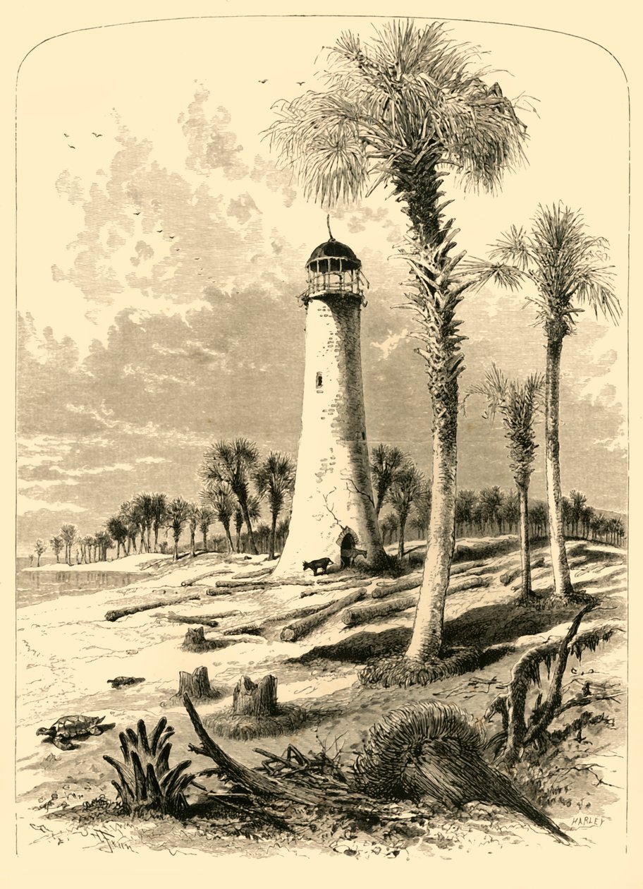 बार लाइटहाउस, सेंट जॉन नदी का मुहाना, 1872। द्वारा जॉन जे. हार्ले