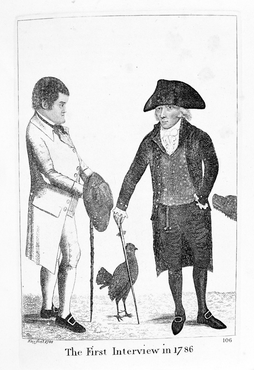 1786 में डीकॉन ब्रॉडी और जॉर्ज स्मिथ के बीच 1786 में पहला साक्षात्कार द्वारा जॉन केयू