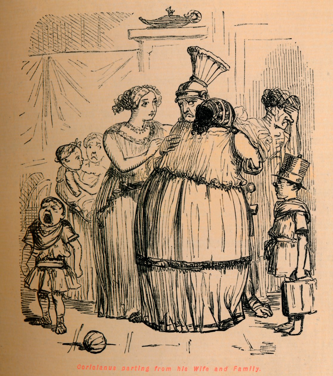 कोरिओलेनस ने अपनी पत्नी और परिवार से भाग लिया, 1852 द्वारा जॉन लीचो