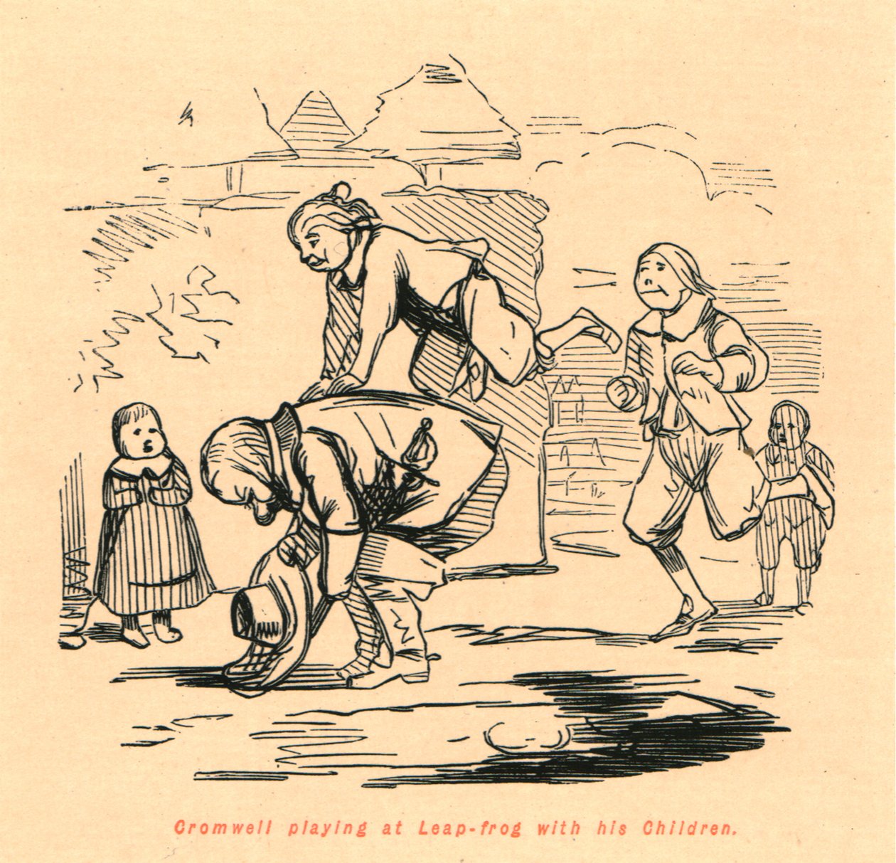 क्रॉमवेल लीप-फ्रॉग में अपने बच्चों के साथ खेलते हुए, 1897। द्वारा जॉन लीचो