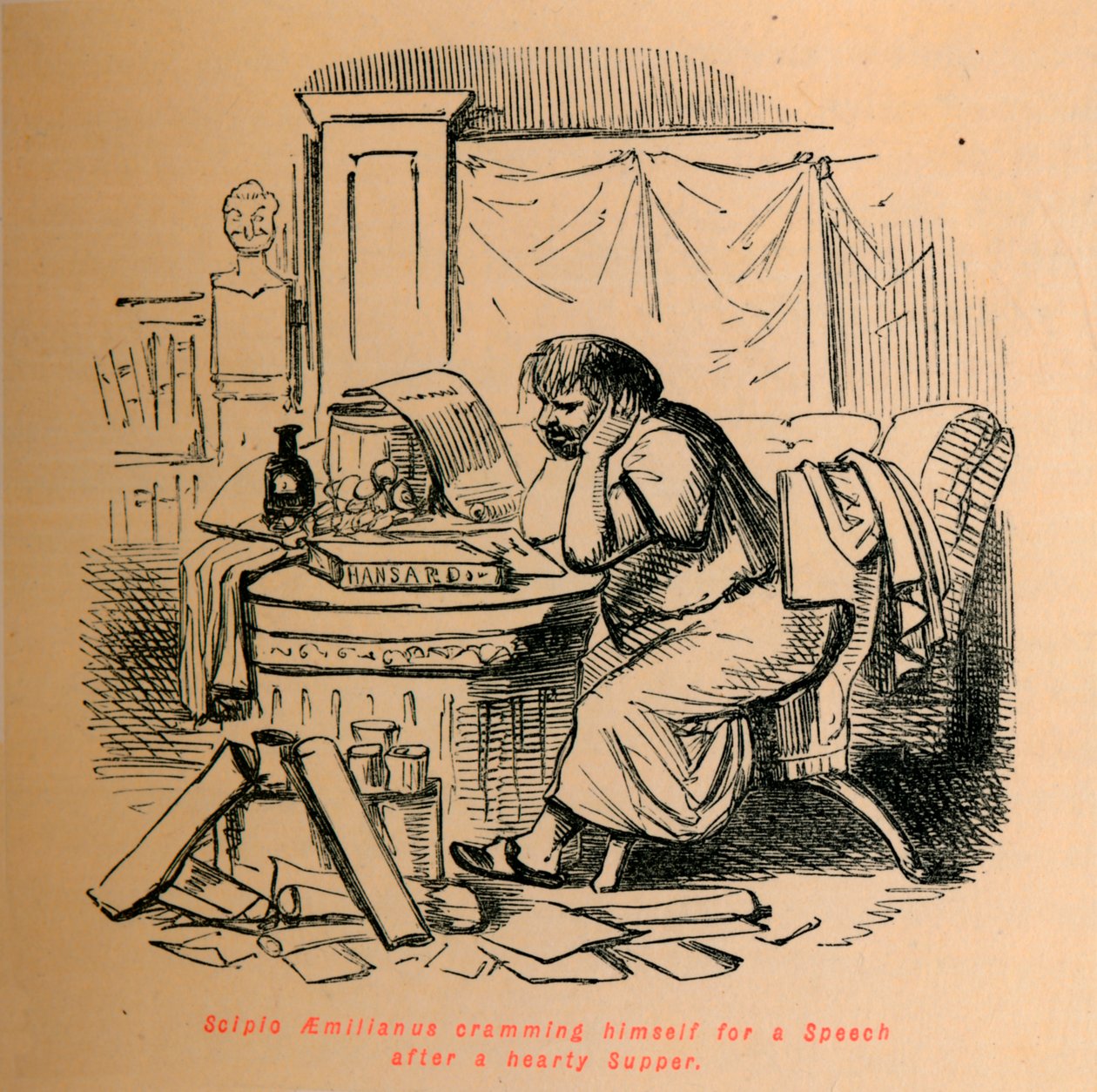 Scipio Aemilianus एक हार्दिक सपर, 1852 के बाद एक भाषण के लिए खुद को क्रैमिंग करते हैं द्वारा जॉन लीचो