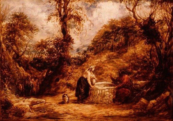 जैकब वेल में क्राइस्ट एंड द वुमन ऑफ सामरिया, c.1850-60 (पैनल पर तेल) द्वारा जॉन लिननेल