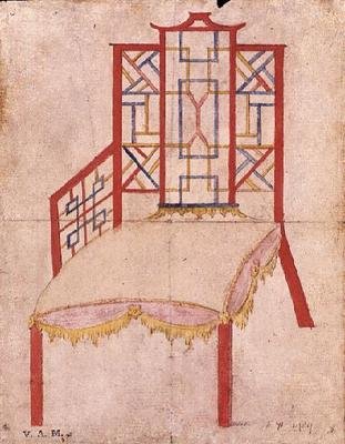 Chinoiserie कुर्सी के लिए डिजाइन, c.1753 (कागज पर पानी के रंग का) द्वारा जॉन लिननेल