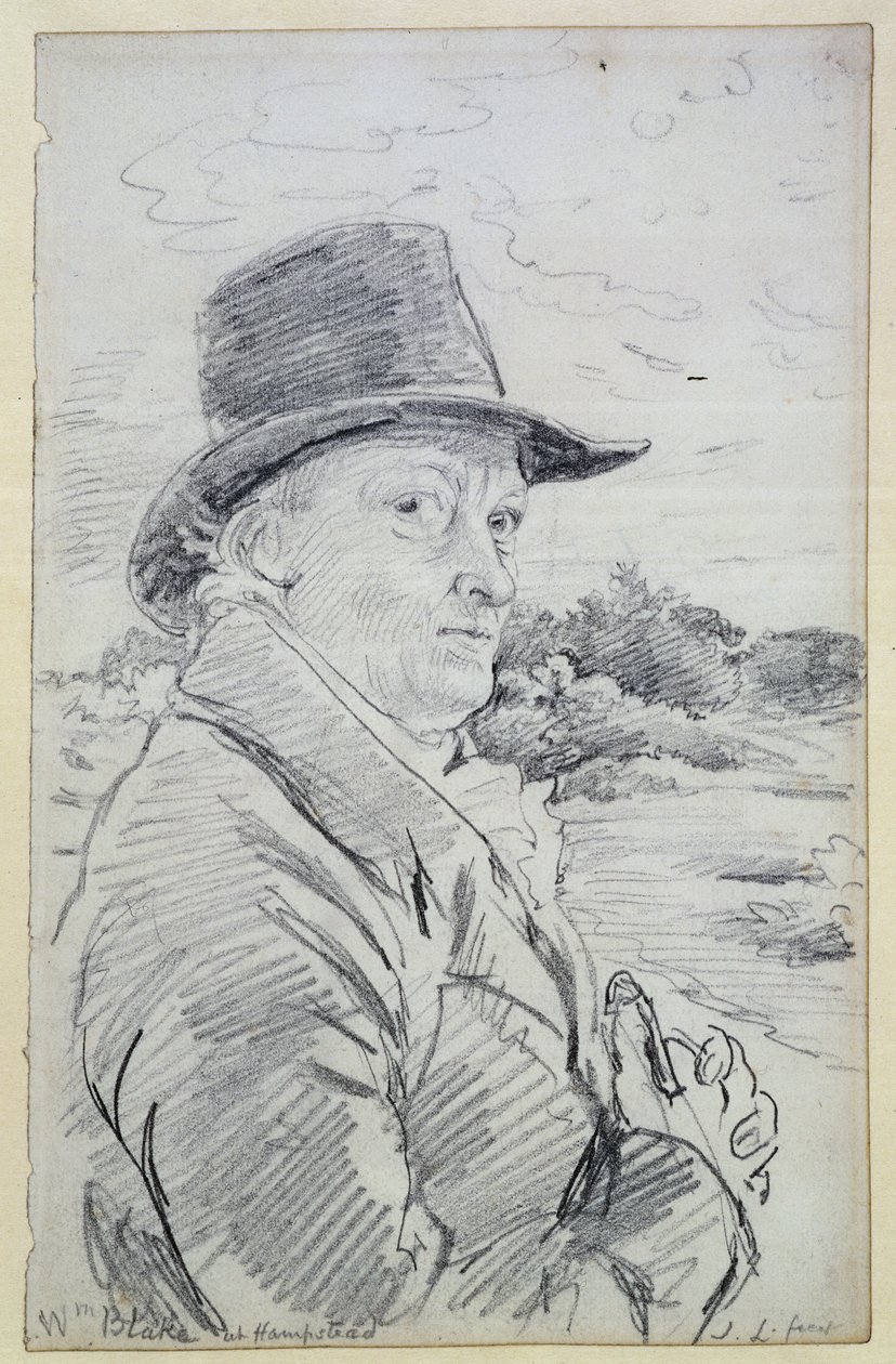 विलियम ब्लेक हैट पहने, (शिलालेख: हम्पस्टेड में Wm ब्लेक) c.1825 (पेंसिल) द्वारा जॉन लिननेल