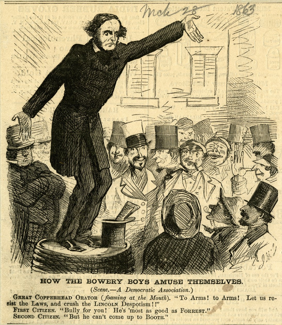 बोवेरी बॉयज एम्यूज थेम्सवेल्स, 1863 (लकड़ी की नक्काशी) द्वारा जॉन मैकलीनन