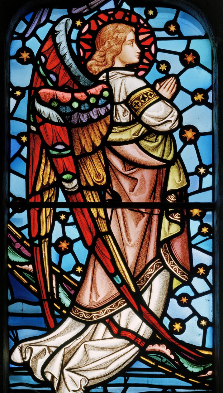 Cuxton, St Michael, East Window, Lavers & Barraud, John Millner Allen (1827-1902), एंजल फ्रॉम क्राइस्ट विथ मैजेंट इन सेंट्स, c.1865 द्वारा जॉन मिलर एलन