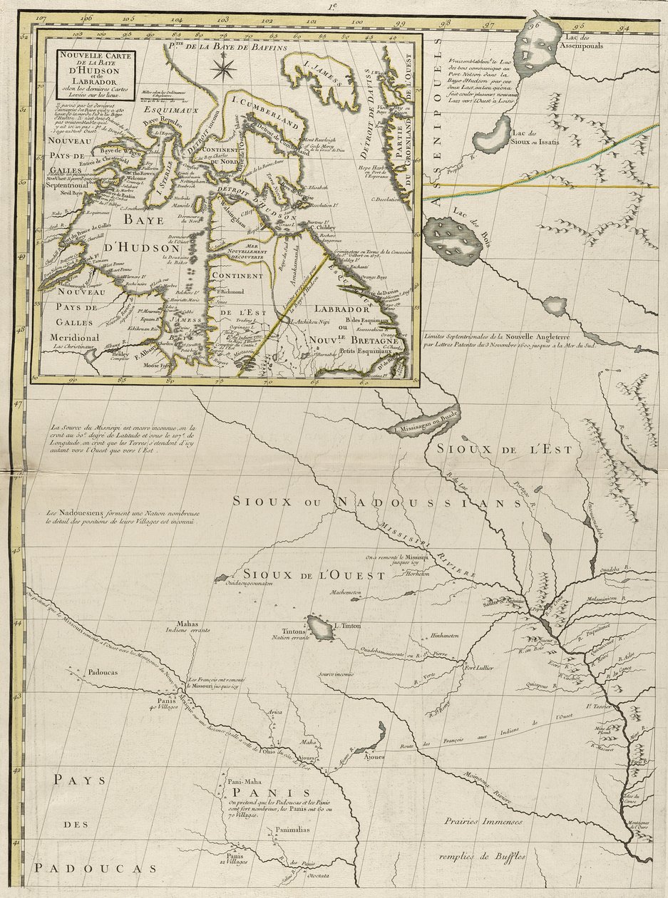 अमेरिका में ब्रिटिश और फ्रांसीसी प्रभुत्व का एक नक्शा, 1756 (कागज पर रूपरेखा रंग के साथ उत्कीर्णन) द्वारा जॉन मिशेल