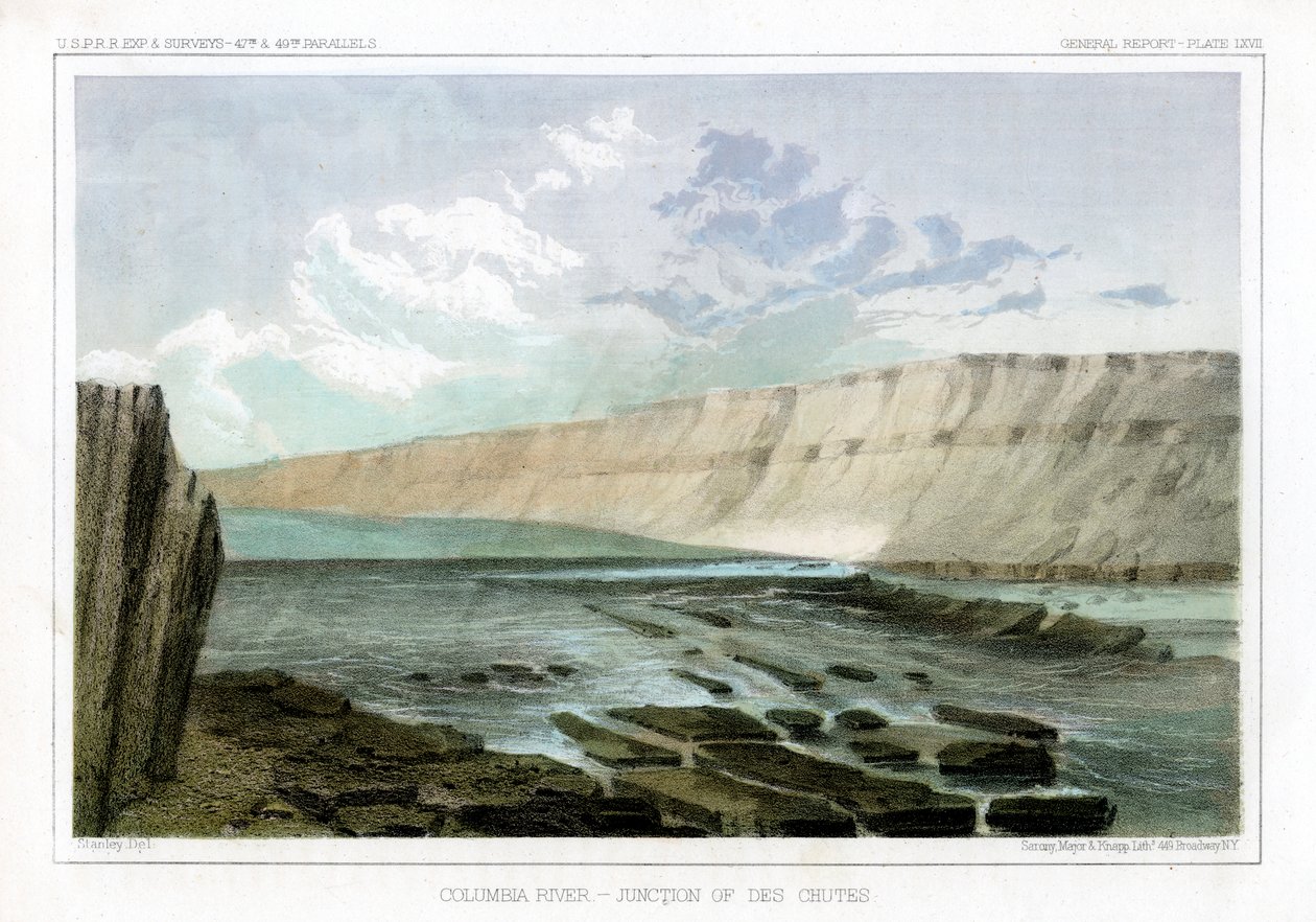 कोलंबिया नदी, डेस च्यूट्स का जंक्शन, 1856। द्वारा जॉन मिक्स स्टेनली