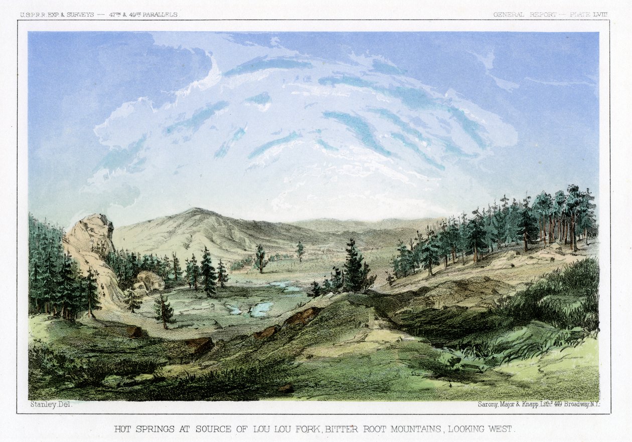 हॉट स्प्रिंग्स लू लो फोर्क, बिटरोट पर्वत, मोंटाना, यूएसए, 1856 में अपने स्रोत पर। द्वारा जॉन मिक्स स्टेनली