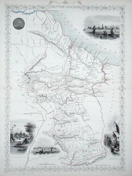 जॉन टैलिस एंड कंपनी, न्यूयॉर्क और लंदन द्वारा प्रकाशित विश्व मानचित्रों की एक श्रृंखला से ब्रिटिश गुयाना द्वारा जॉन रैपकिन