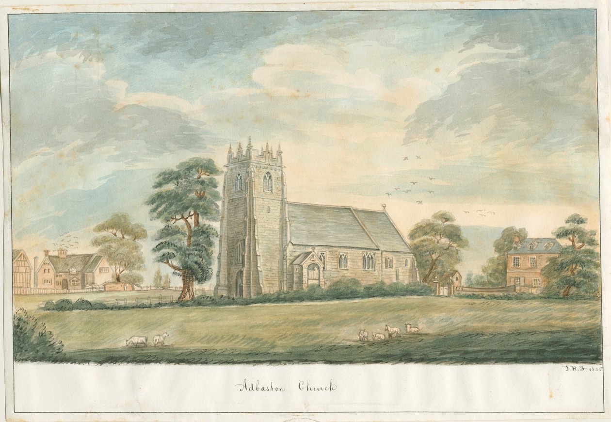 Adbaston चर्च: पेन और वॉश ड्राइंग, 1836 द्वारा जॉन रॉबर्ट फर्नीफ
