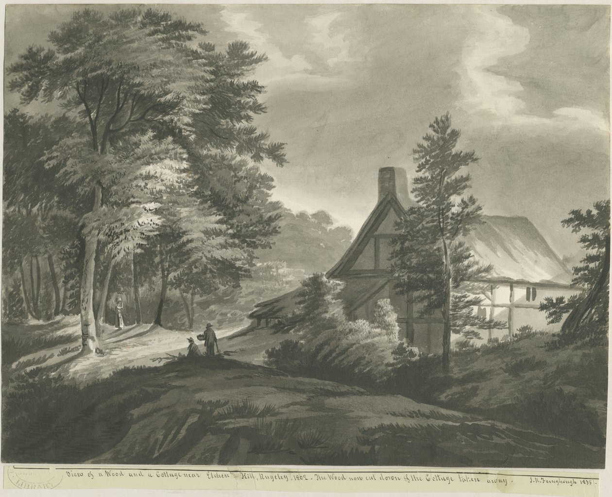 Rugeley - Etchinghill के पास कॉटेज: डार्क सेपिया वॉश ड्राइंग, 1835 द्वारा जॉन रॉबर्ट फर्नीफ