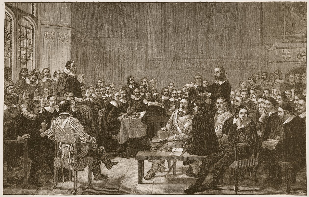 HDM Spence-Jones, पब द्वारा &39;द चर्च ऑफ़ इंग्लैंड: ए हिस्ट्री फॉर द पीपल&39; का चित्रण, द वेस्टमिंस्टर असेंबली ऑफ़ डिवाइन्स। c.1910 (सीपिया फोटो) द्वारा जॉन रोजर्स हर्बर्ट