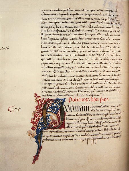 Ms.228, f.90v: अरस्तू के 'निकोमैचियन एथिक्स एंड पॉलिटिक्स' से पृष्ठ द्वारा जॉन रसेल