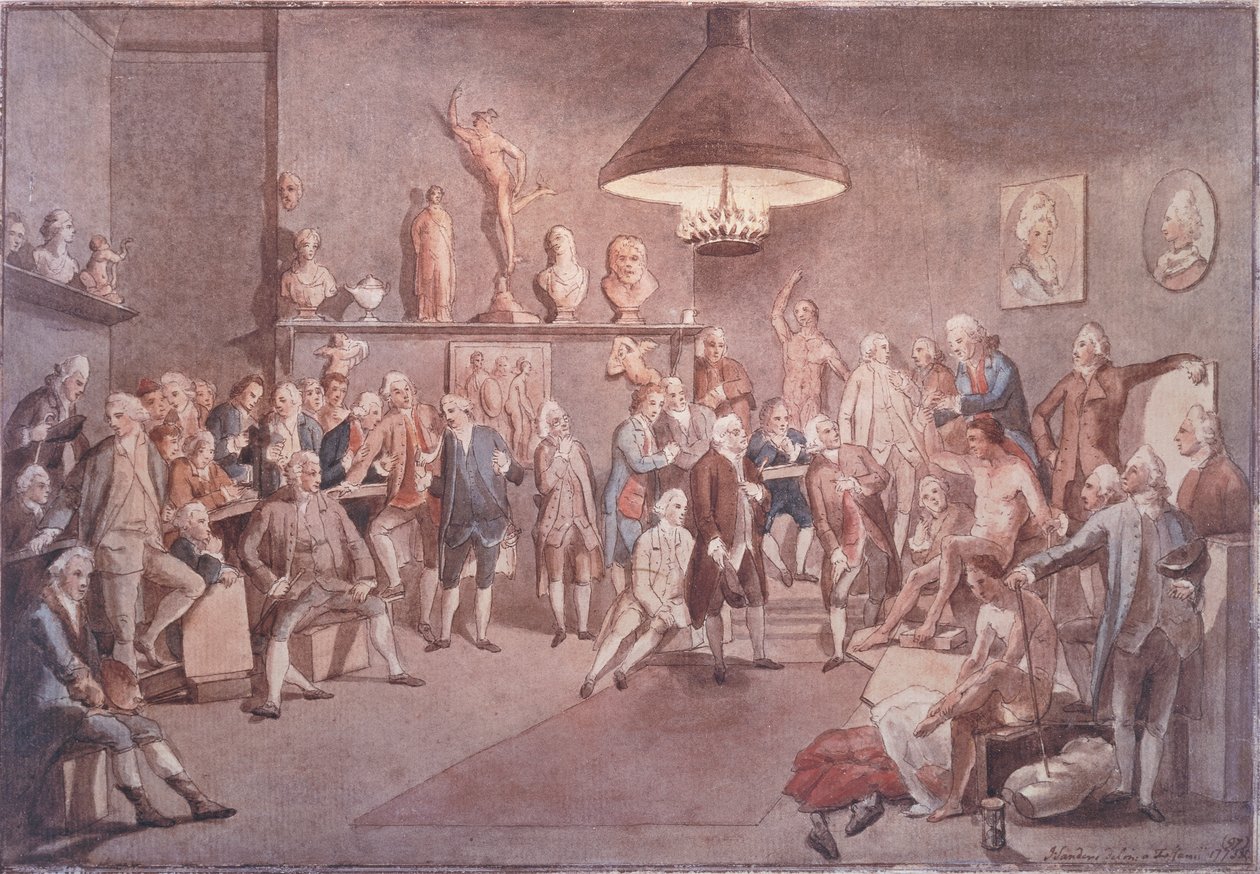 लंदन में द रॉयल एकेडमी के शिक्षाविद, जोहान ज़ोफ़नी (1733-1810) की एक पेंटिंग के बाद कॉपी करते हैं द्वारा जॉन सैंडर्स