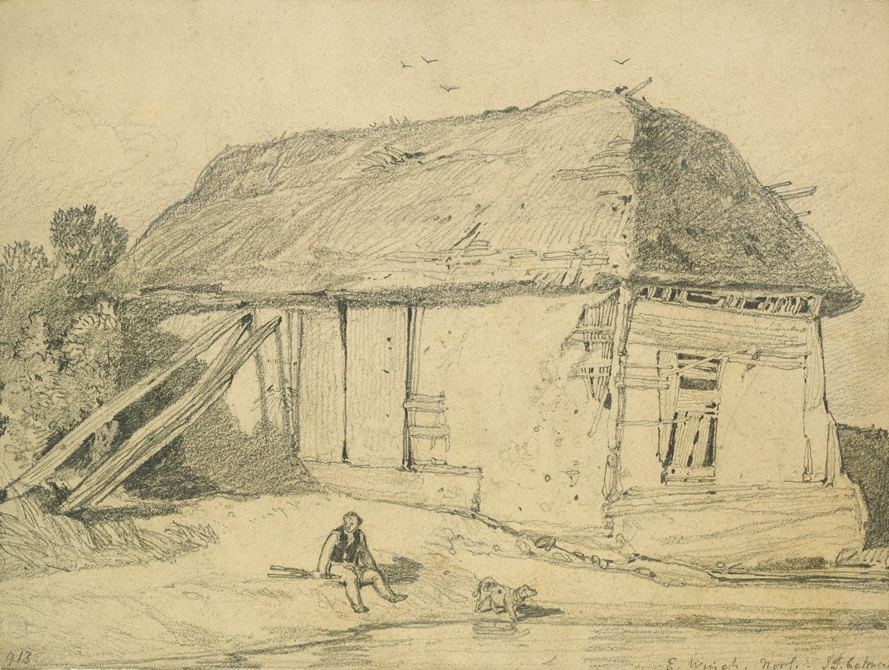 पूर्वी चरखी पर एक खलिहान, नॉरफ़ॉक (कार्ड पर पेंसिल) द्वारा जॉन बेच Cotman