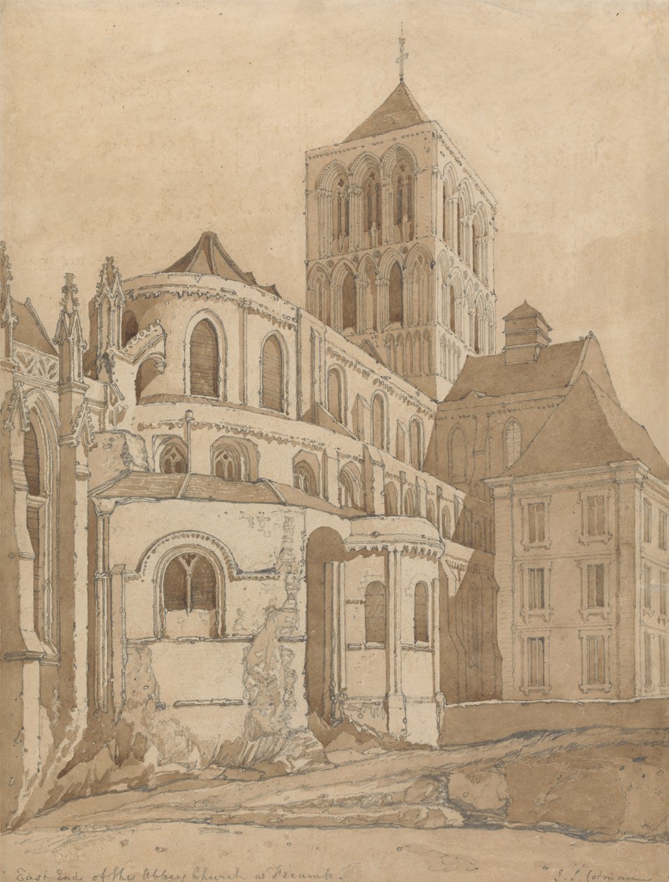 एबे चर्च फेकैम्प, नॉरमैंडी में, c.1817-20 (पेपर पर ग्रेफाइट और ब्राउन वॉश) द्वारा जॉन बेच Cotman