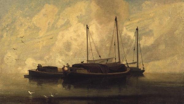 ब्रीडन वाटर पर एंकर पर नावें, c.1810 (कैनवास पर तेल) द्वारा जॉन बेच Cotman