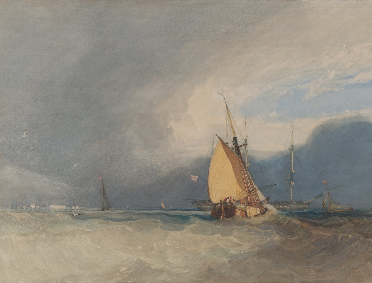 तट से दूर नावें, स्टॉर्म अप्रोचिंग, 1830। द्वारा जॉन बेच Cotman
