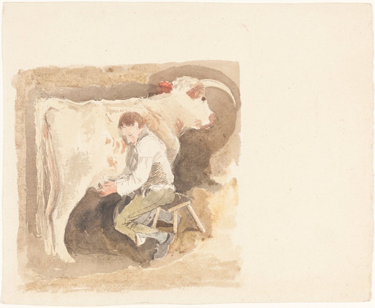 लड़का गाय दुह रहा है द्वारा जॉन बेच Cotman