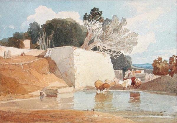 मवेशी पानी (कागज पर पानी के रंग का) द्वारा जॉन बेच Cotman