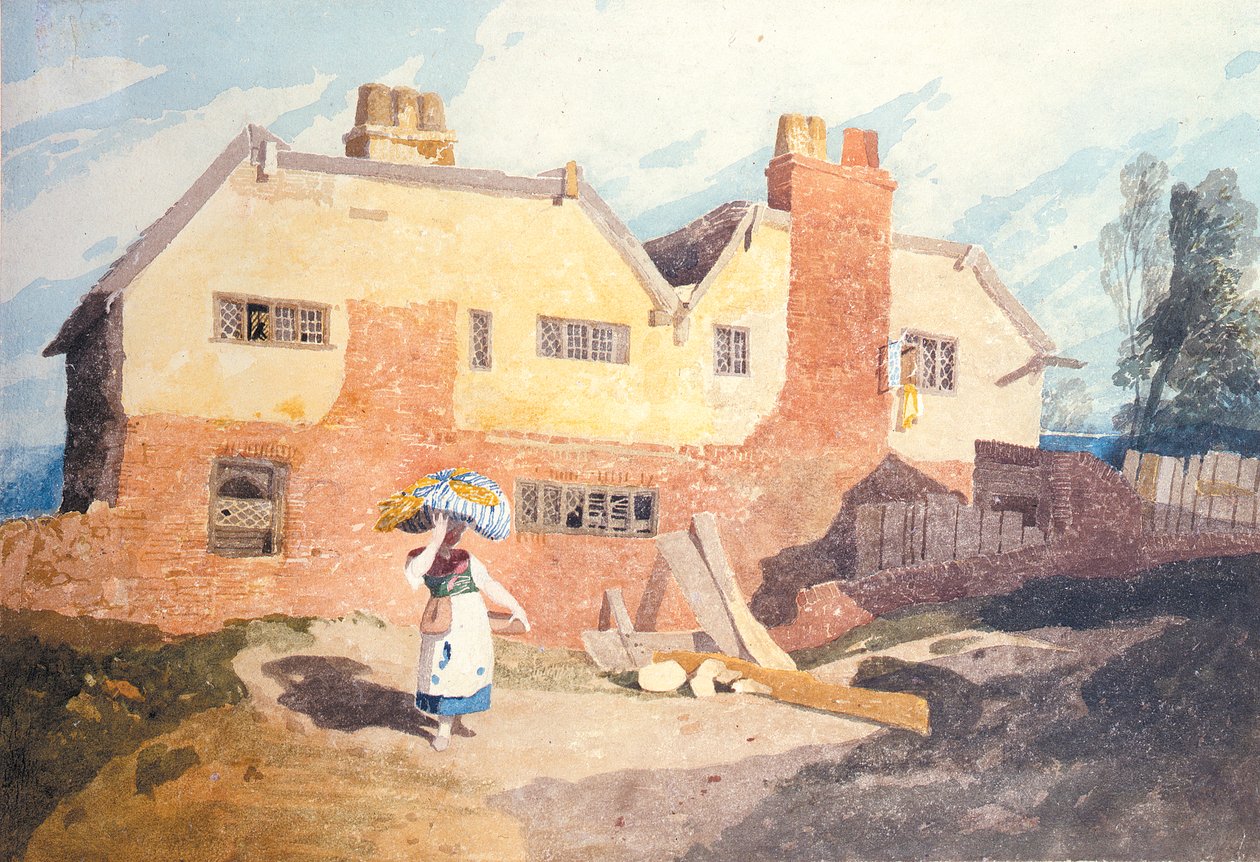 वॉशरवुमन (एल्म हिल, नॉर्विच) के साथ कॉटेज c.1808-9 द्वारा जॉन बेच Cotman