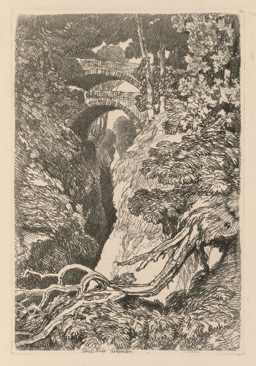 लिबर स्टडियोरम: प्लेट 10, द डेविल्स ब्रिज, कार्डिंगशायर, 1838। द्वारा जॉन बेच Cotman