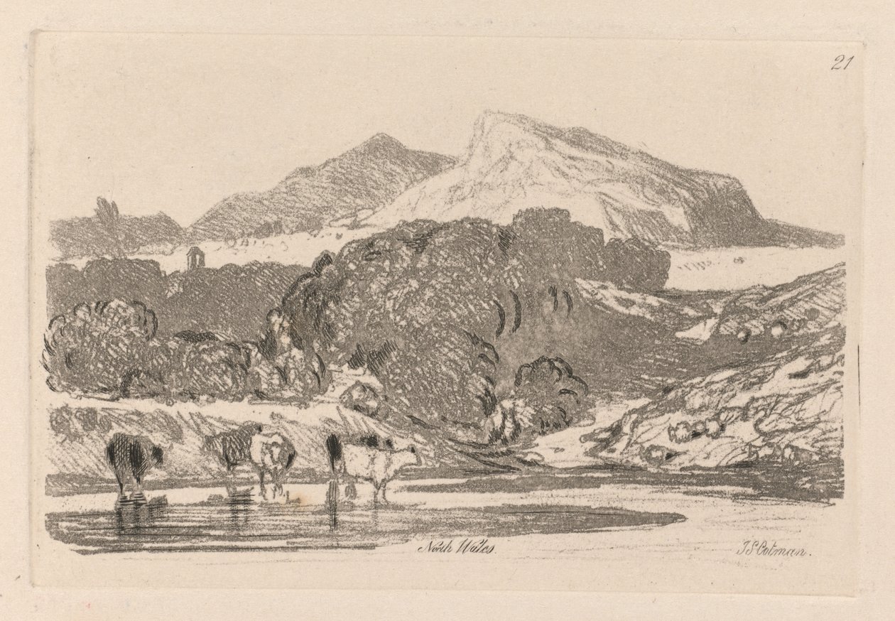 लिबर स्टडियोरम: प्लेट 21, उत्तरी वेल्स में देखें, 1838। द्वारा जॉन बेच Cotman