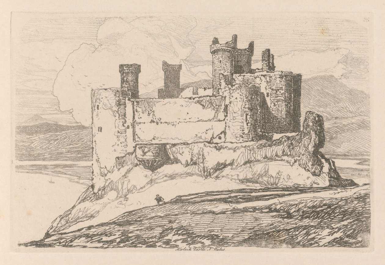 लिबर स्टडी रूम: प्लेट 25, हर्लेच कैसल, एन। वेल्स, 1838। द्वारा जॉन बेच Cotman