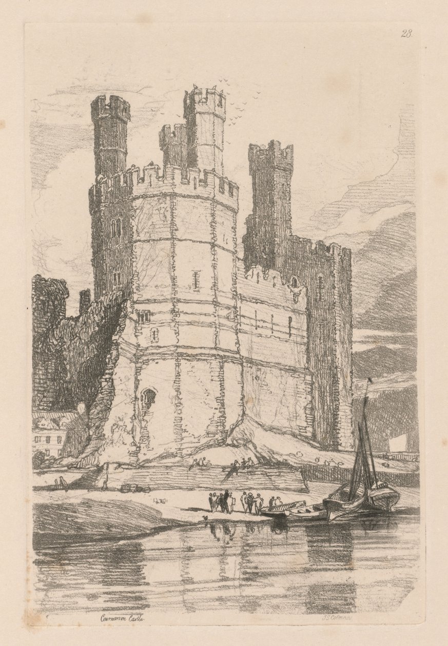 अध्ययन मुक्त प्लेट 28, Caernarvon कैसल, एन वेल्स, 1838 कर रहे हैं। द्वारा जॉन बेच Cotman