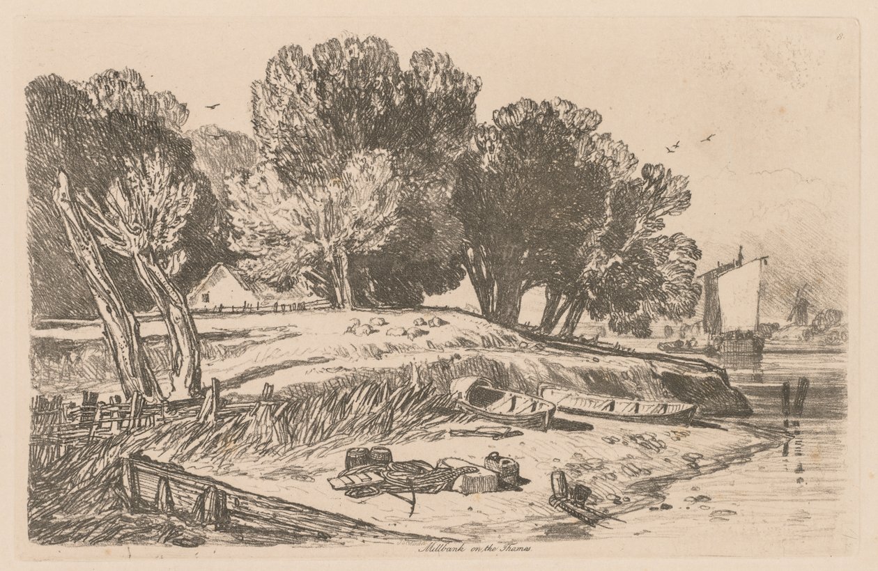 लिबर स्टडियोरम: प्लेट 8, मिलबैंक ऑन थेम्स, 1838। द्वारा जॉन बेच Cotman