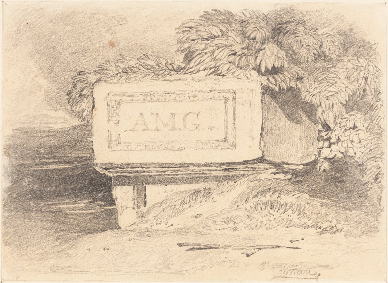 बर्बाद मकबरे पर लिखा है "एएमजी" द्वारा जॉन बेच Cotman