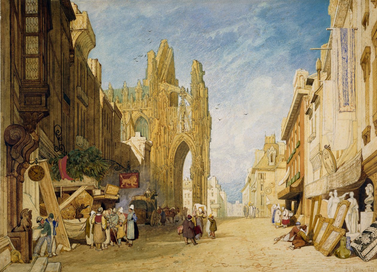 एलेंसन, नॉर्मंडी, 1828 में स्ट्रीट सीन द्वारा जॉन बेच Cotman