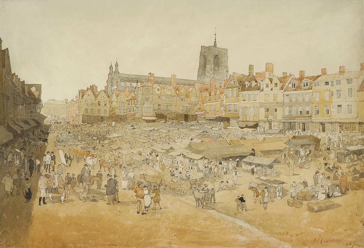मार्केट प्लेस, नॉर्विच, श्री कूपर्स से लिया गया, 1807 द्वारा जॉन बेच Cotman