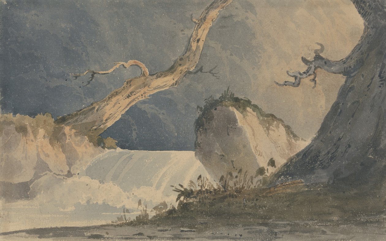 एक उजाड़ लैंडस्केप में झरना (कागज पर पानी का रंग) द्वारा जॉन बेच Cotman