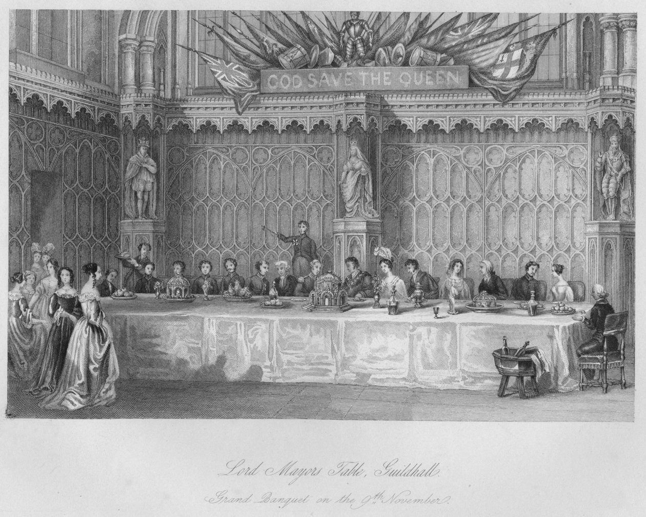 लॉर्ड मेयर्स टेबल, गिल्डहॉल। 9 नवंबर को ग्रैंड बैंक्वेट, c1841 द्वारा जॉन शूर