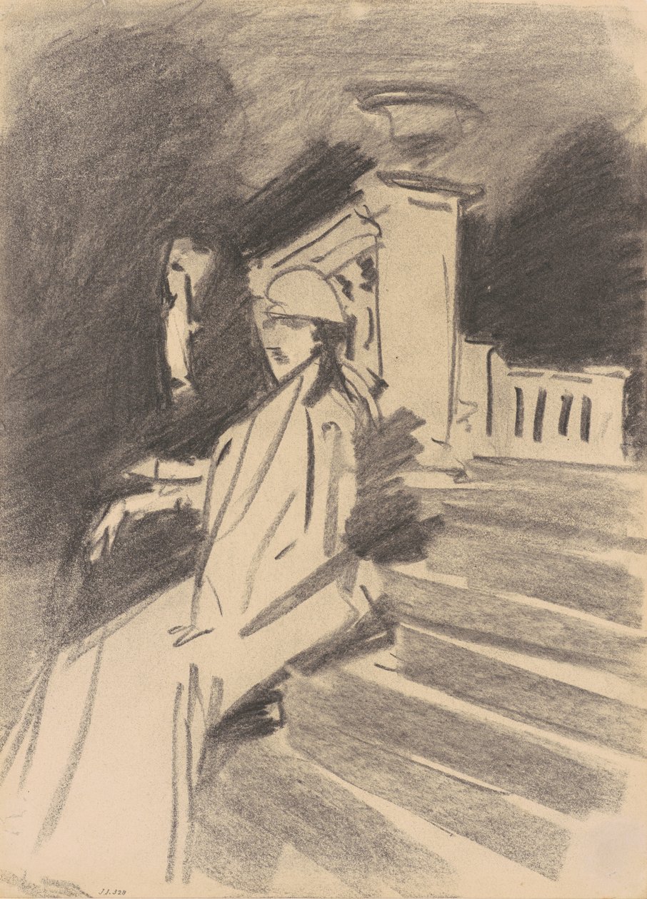 फाउंटेन द्वारा, विला टोरलोनिया, फ्रैसाटी, c.1907 (वॉव पेपर पर लकड़ी का कोयला) द्वारा जॉन सिंगर सार्जेंट