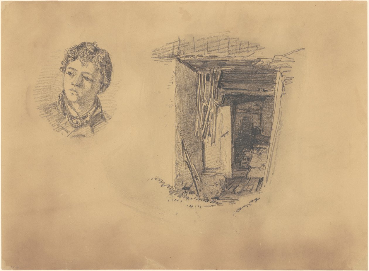 एक लड़के का सिर, और एक झोंपड़ी का प्रवेश, 1871। द्वारा जॉन सिंगर सार्जेंट