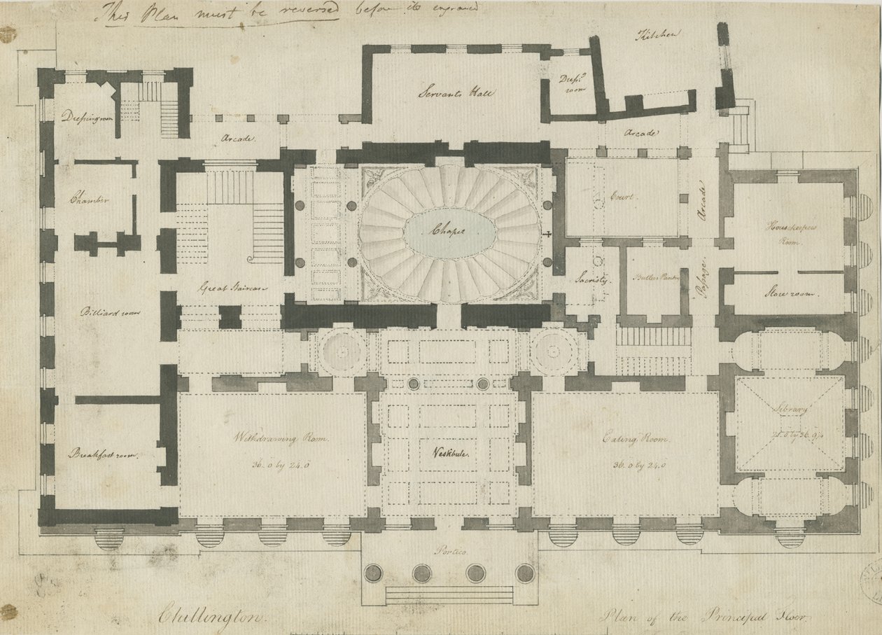 चिलिंगटन हॉल: पेन और पेंसिल ड्राइंग, एनडी [1789] द्वारा जॉन सोएन