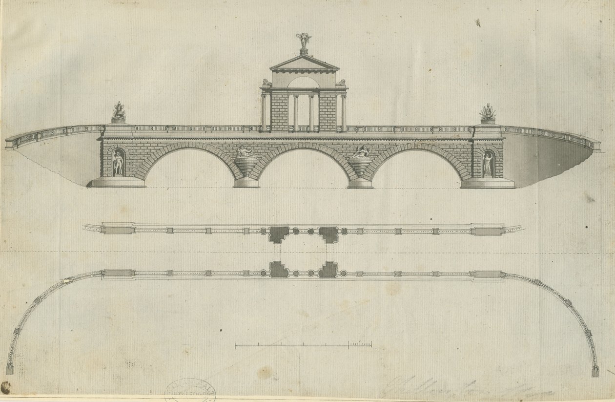 चिलिंगटन पार्क - प्रस्तावित पुल: सीपिया ड्राइंग, एन डी [1789] (प्रिंट) द्वारा जॉन सोएन