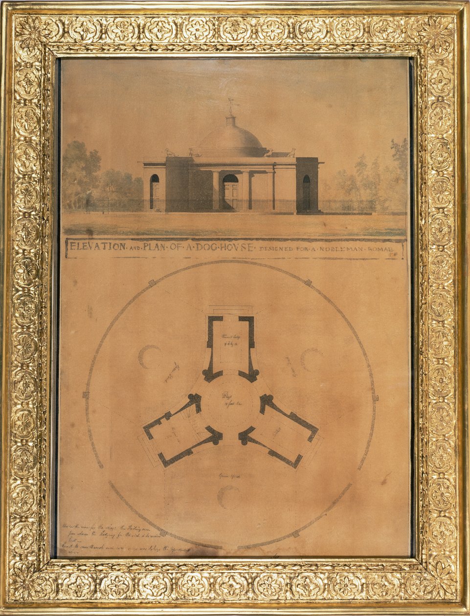 डॉग हाउस की ऊंचाई और योजना, 1779 (कागज पर कलम और स्याही और wc) द्वारा जॉन सोएन