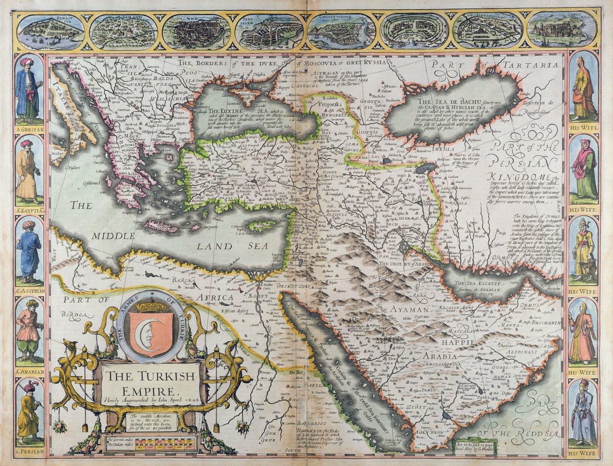 जार्ज विनम्र, 1627 के लिए जॉन डॉसन द्वारा मुद्रित &39;द ए प्रॉस्पेक्ट ऑफ़ द वर्ल्ड ऑफ़ मोस्ट फेमस पार्ट्स&39; से तुर्की साम्राज्य, द्वारा जॉन स्पीड